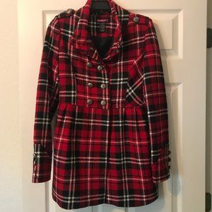 Red Plaid Peplum Coat
